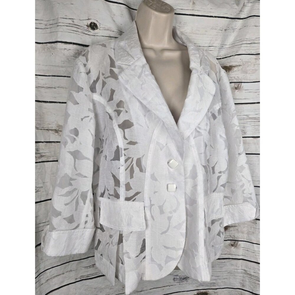 Clara Sun Woo White Floral Burnout Jacket XL Lagenlook Artsy Womens Button - Picture 2 of 7